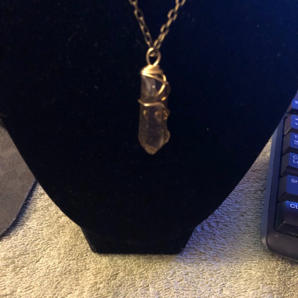 Wire Wrap Raw Smokey Quartz Necklace - Picture 4 of 8